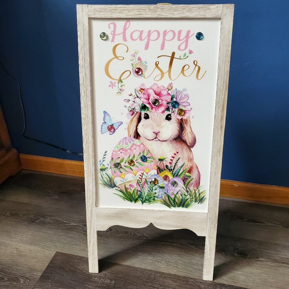 Willow Manor Illuminated Easter Bunny Welcome Easel